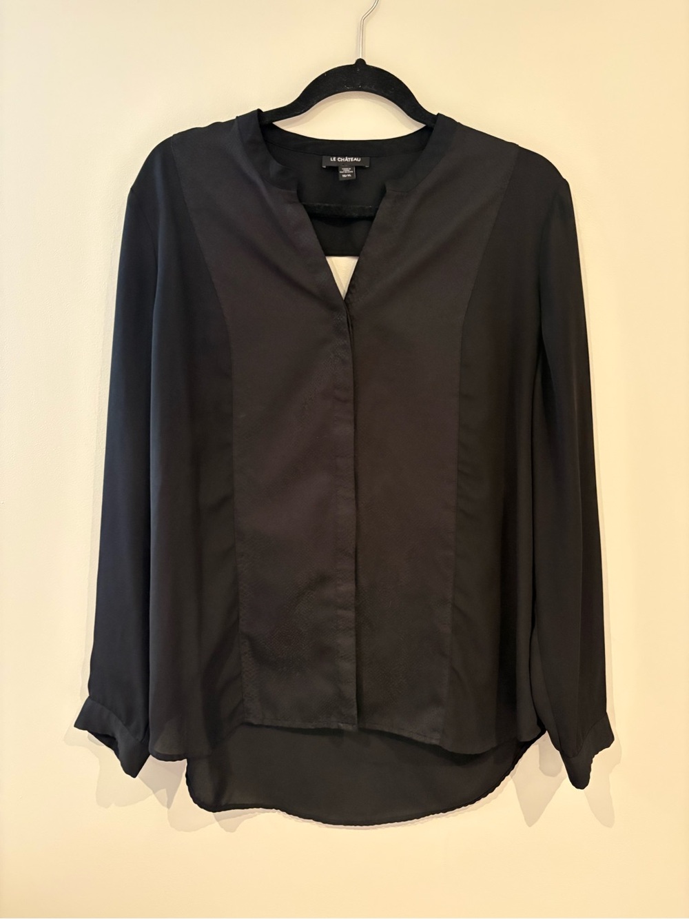 le chateau Black Split-Neck Long-Sleeve Blouse